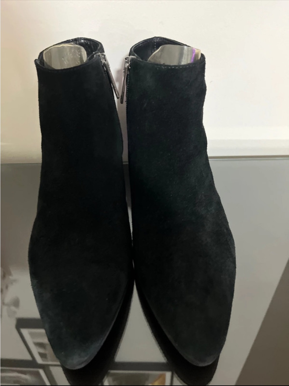 Aquatalia Black Suede Ankle Booties with Side Zipper